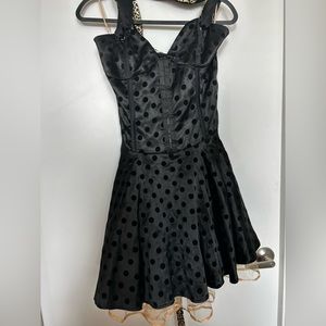 Black dress with velvet black polka dots.